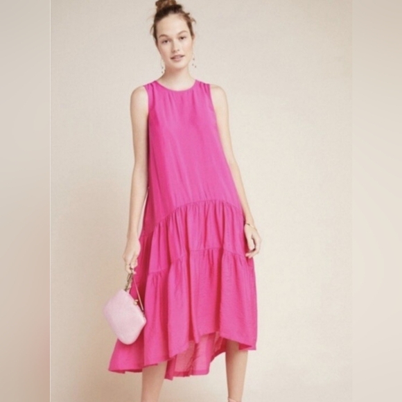 By Anthropologie Dresses & Skirts - Anthropologie Maeve Marlene Tiered High Low Maxi  Dress Women's Pink Small